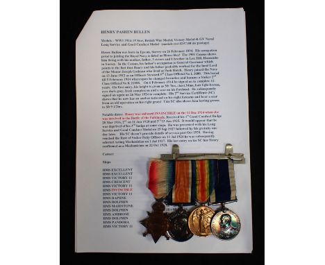 FOUR TO STOKER PETTY OFFICER H.P. BULLEN, ROYAL NAVY "1914-15 Star (K.21888 H.P. Bullen. Sto. 1, R.N); British War and Victor