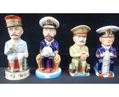 F.CARRUTHERS GOULD WW1 TOBY JUGS made by Wilkinson Ltd, four from the set of ten, George V, Admiral Fisher, Marshall Petain a