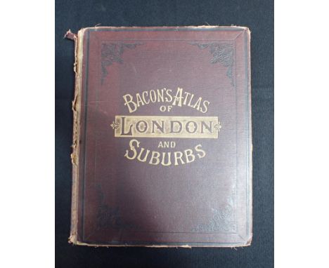 BACON'S  NEW LARGE-SCALE ATLAS OF LONDON AND SUBURBS, 1902 G.W. Bacon and Co. (damage to binding, browned endpapers etc)