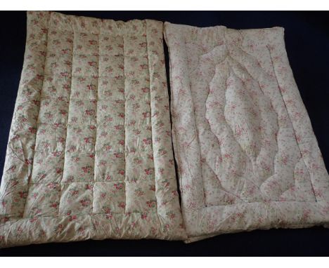 TWO VINTAGE FLORAL EIDERDOWNS 100 x 160cm  and 110 x 160cm approx (both with marks, one has  tears)