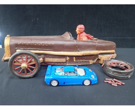 A SCALE MODEL OF A 1933 BUGATTI RACING CAR fibreglass/composition (damaged) and a Burago 1/18 model Bugatti (2)