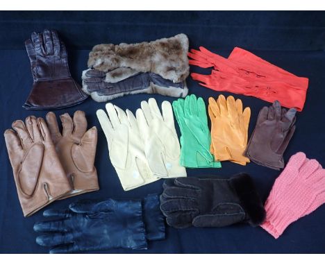 A PAIR OF UTILITY CC41 GLOVES men's, by Fownes, London, with other vintage and modern gloves, including a fur pair, Dents in 