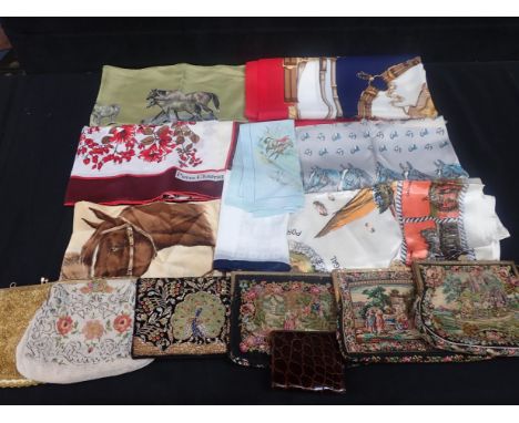 A COLLECTION OF VINTAGE HEADSCARVES some of an equestrian theme, Kreier, Pierre Charrier and others, with a collection of eve