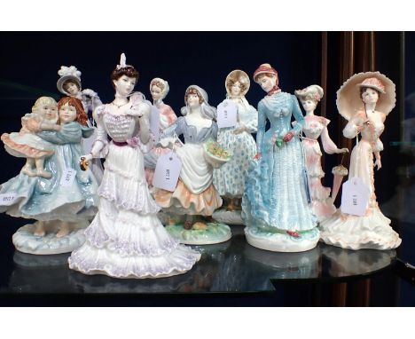 A COLLECTION OF ROYAL WORCESTER AND COALPORT LADY FIGURINES various series, including Victoria &amp; Albert Museum Walking Ou