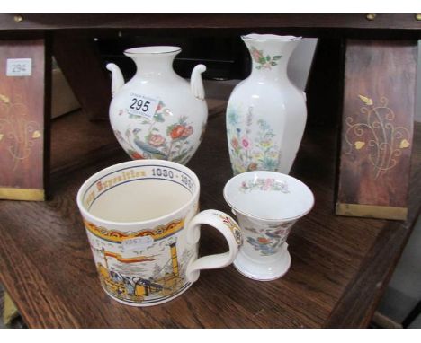 2 Wedgwood Kutani Crane vases, an Aynsley vase and a Spode Great Railway Exposition mug
