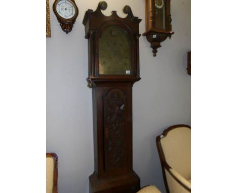An 18th century Lincolnshire automaton Grandfather clock by John Spinks, Revesby, with brass dial and carved oak case