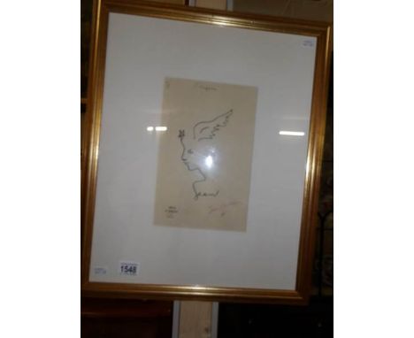 A Jean Cocteau copie d'epreuve print entitled 'Orphee' signed in coloured pencil