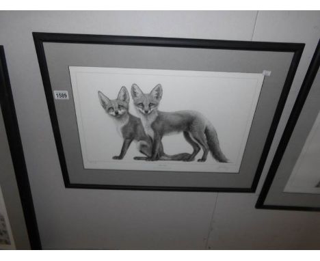 A framed and glazed limited edition print entitled 'Little Foxes' by Gary Hodges, signed