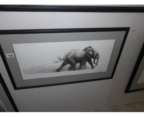 A limited edition framed and glazed print of elephants entitled 'Joy' by Gary Hodges, signed