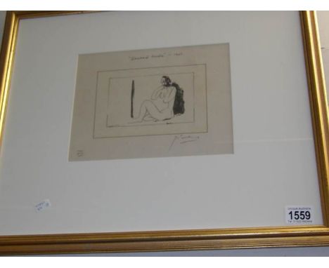 A Pablo Picasso print of seated nude, possibly copy of printer's approval, signed in pencil