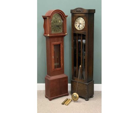 TWO VINTAGE & REPRODUCTION LONGCASE CLOCKS, comprising circa 1930s oak example, 10.5 inch circular dial, Arabic numerals, tri