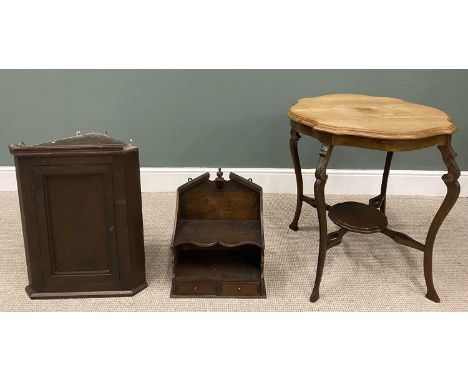 THREE ITEMS VINTAGE OCCASIONAL FURNITURE, comprising shaped top two-tier mahogany table circa 1900, carved swept supports, co