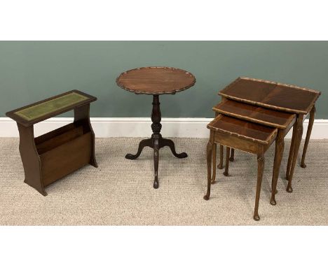 OCCASIONAL FURNITURE ITEMS comprising antique mahogany tilt-top tripod table, carved pie-crust edge circular top, carved colu