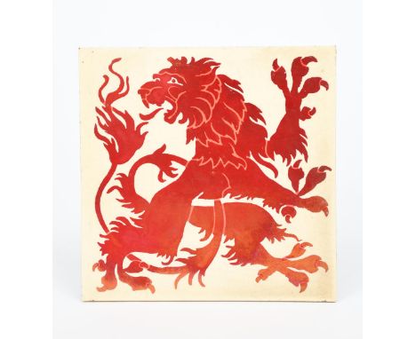 A Maw &amp; Co ruby lustre Grotesque Animal tile designed by Lewis F Day,  painted with a rearing heraldic lion, in ruby lust
