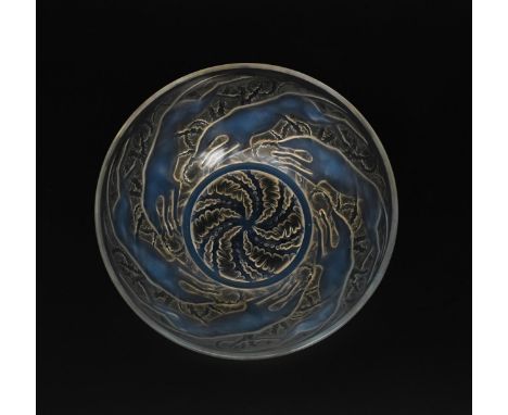 'Chiens No.1' No.3218 a Lalique opalescent glass bowl designed by Rene Lalique,  modelled in low relief with a frieze of dogs