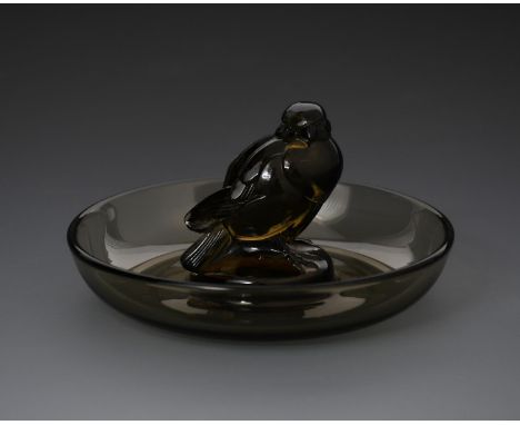 'Moineau' No.284  a Lalique topaz glass cendrier designed by Rene Lalique, etched R Lalique France no.284 mark, 10.5cm. diam.