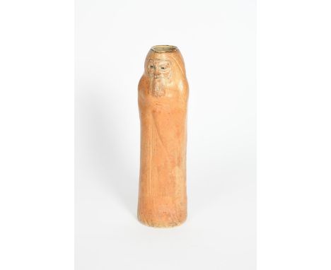 A rare Martin Brothers stoneware Eskimo jug, dated 1903, tall cylindrical form, modelled as a bearded man wearing a hooded fu