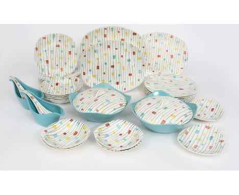 A Midwinter Fashion Shape Magic Moments part dinner service designed by Jessie Tait,  painted with abstract geometric design 