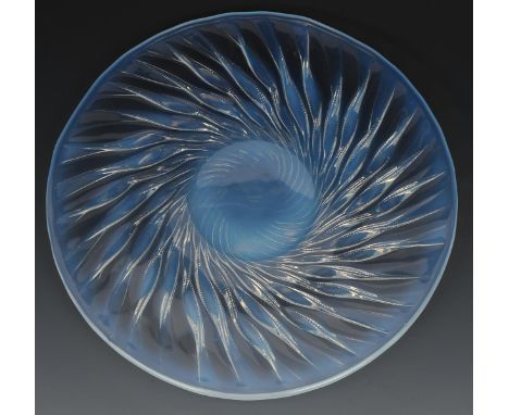 'Algues' No.10-390 a Lalique opalescent glass plate designed by Rene Lalique, stencil R Lalique France mark, 39cm. diam. 