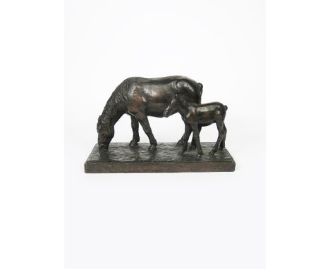 ‡ Cyriel  de Brauwer (1914-1989) Grazing Horse and Foal patinated bronze signed in the cast de Brauwer e/a 48cm. wide