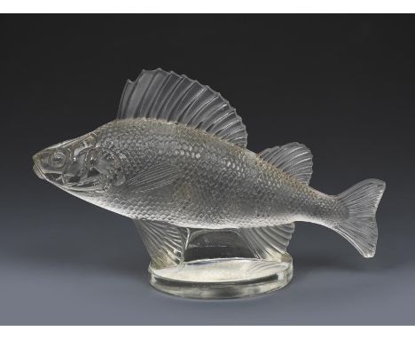 'Perche' No.1158 a Lalique clear and frosted glass car mascot designed by Rene Lalique, with remains of surface staining, ste