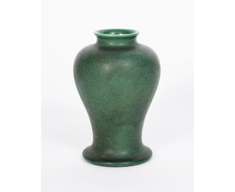 A Ruskin Pottery stoneware vase by William Howson Taylor, dated 1906, baluster form, covered in a mottled matt green souffle 