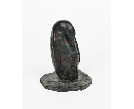 JAN Penguin and young, 1996 patinated bronze signed and dated in the cast 16cm. high