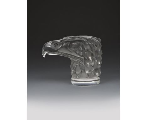 'Tete d'aigle' No.1138 a Lalique clear and frosted glass car mascot designed by Rene Lalique,  moulded R Lalique mark to feat