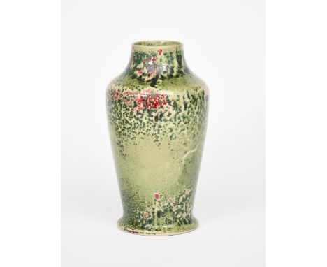 A fine Ruskin Pottery high-fired stoneware vase by William Howson Taylor, dated 1910, slender, shouldered form, apple green s