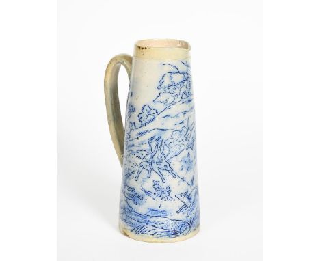A Martin Brothers stoneware  Hunting jug by Robert Wallace Martin,  tapering cylindrical form, incised with a fox hunting sce