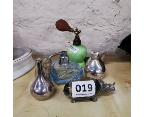 SMALL SHELF LOT OF ANIMALS &amp; PERFUME BOTTLES