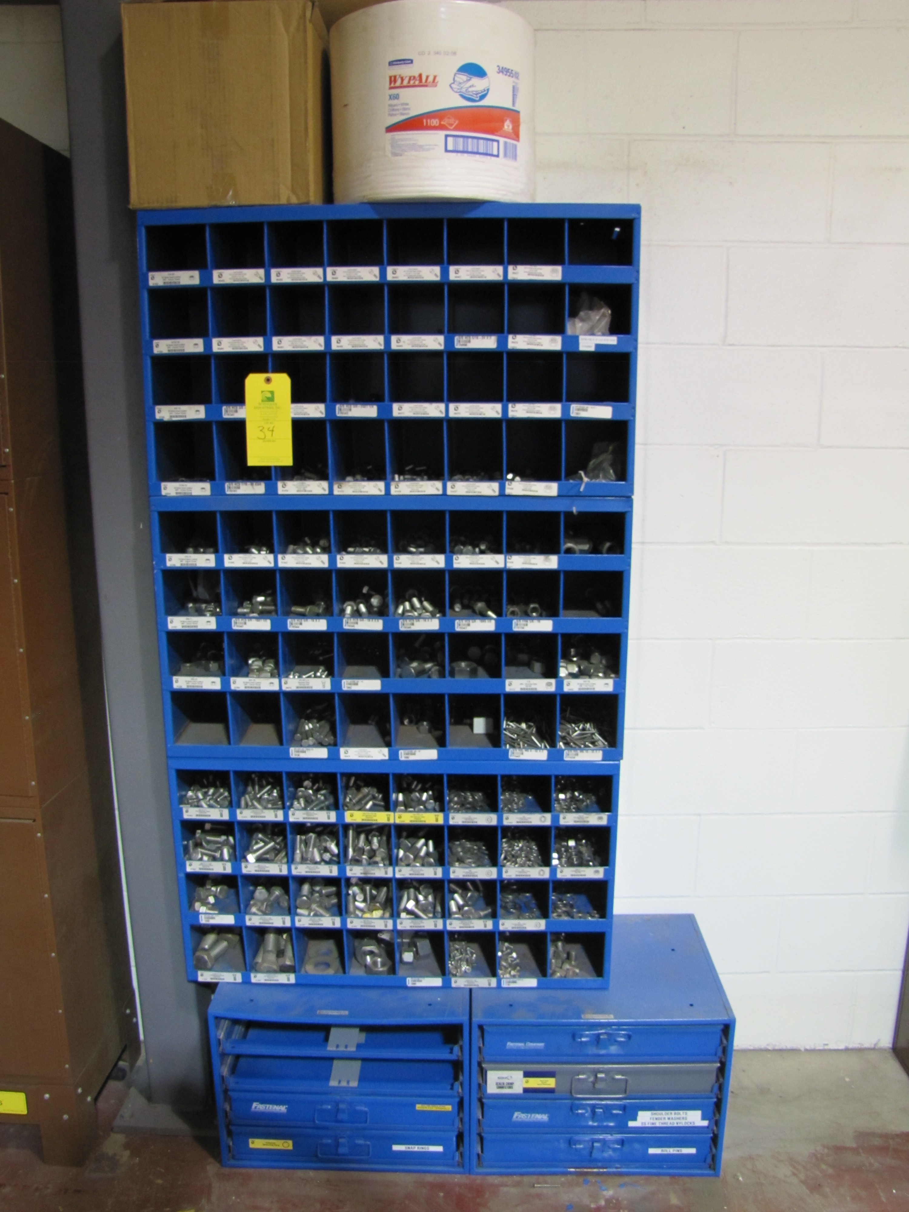 Hardware Bin With Contents And (2) Fastenal 4 Drawer Bins (1) Is