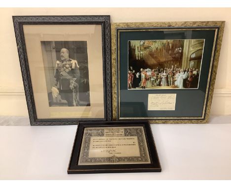 Edward VII trio:  A signed Coronation photograph of King Edward VII, by W&amp;D Douney, 27x17cm, together with a  rare invita