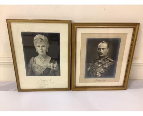 A signed photograph of Queen Mary, signed to the mount 'Mary R 1949,' 30x23cm, together with a signed monochrome photograph o