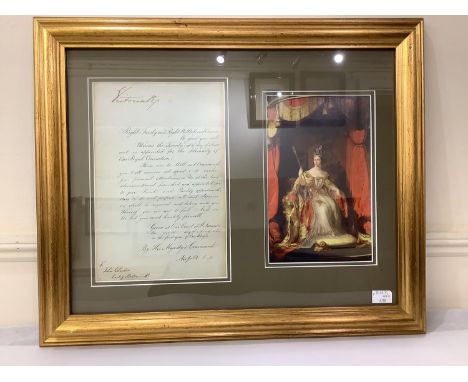 Signed by Queen Victoria, and addressed to 'John Charles' (Wallop),(1767-1853), 3rd Earl of Portsmouth, a 'Will and Command' 