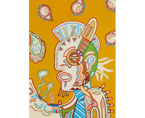 Star Wallowing Bull (Ojibwe (White Earth Nation) &amp; Arapahoe, b. 1973). Lithograph on paper titled "Clown Face" depicting 