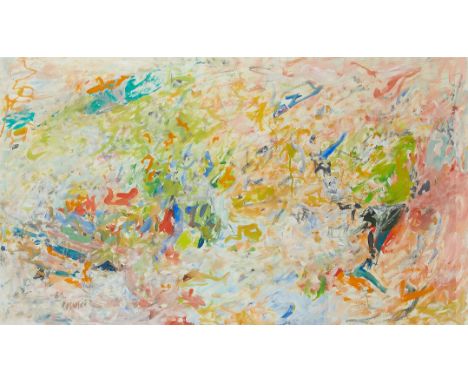 Milton Resnick (American, 1917-2004). Oil on paper painting depicting the artist's signature abstract composition in bright c