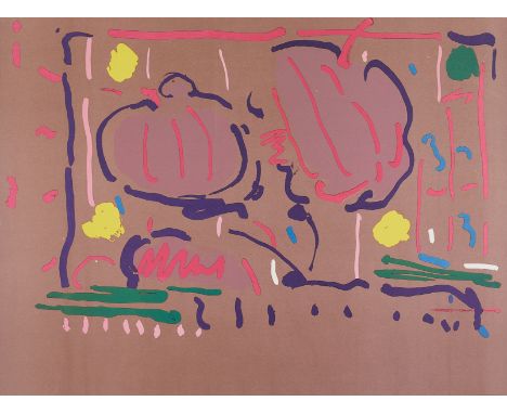 Peter Max (German/American, b. 1937). Color silkscreen titled "Earth Flowers" depicting abstract shapes in bright colors agai