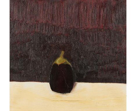 Robert Meadows (American, 1933-2009). Oil on canvas painting depicting a single eggplant, 1964. Incised signature and date al