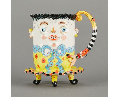 Irina Zaytceba (Russian, b. 1957). Whimsical porcelain figural mug in bright colors with applied ladybugs throughout.Height: 