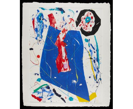 Sam Francis (American, 1923-1994). Monotype on handmade paper titled "Chariot," 1985. This print depicts an abstract composit