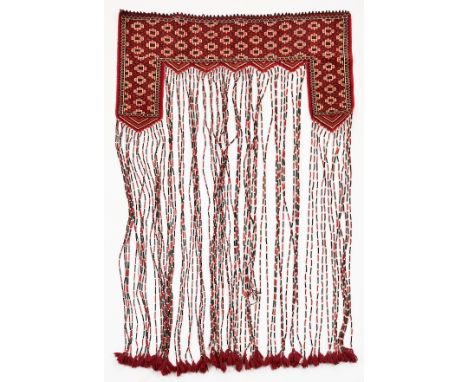 Middle Eastern or Turkish kapanuk hanging wall rug with long tasseled fringes meant for a tent or yurt door.Provenance: From 