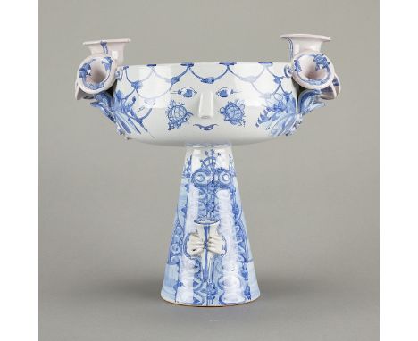 Bjorn Wiinblad (Danish, 1918-2006). Hand-painted pottery vessel or flower vase titled "Eva No.14" in the form of a female fig