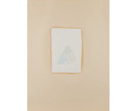 Margo Margolis (American, b. 1947). Oil on paper painting titled "Wrap" depicting a geometric raised image on a rectangle of 