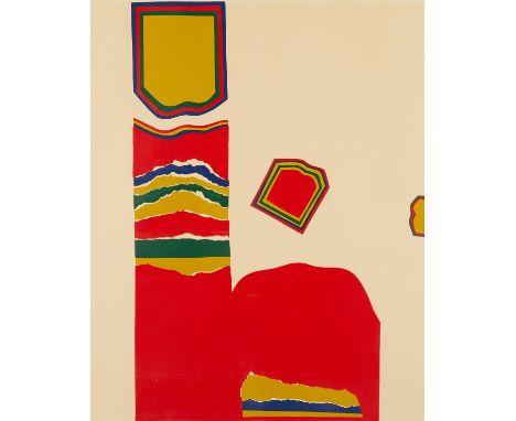 Possibly Charles Ross (American, b. 1937). Serigraph on paper titled "Landslide" depicting geometric abstract shapes, 1969. S