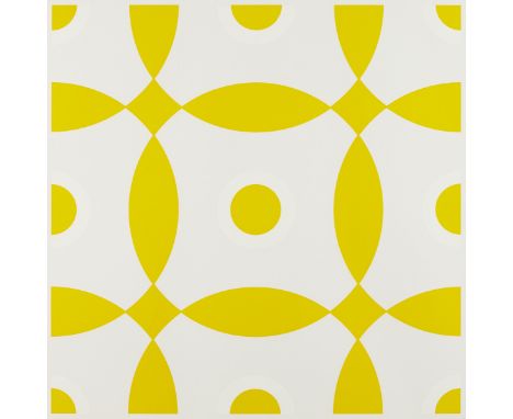 Nassos Daphnis (Greek, 1914-2010). Glossy silkscreen print depicting circular forms in bright yellow and white. Signed along 