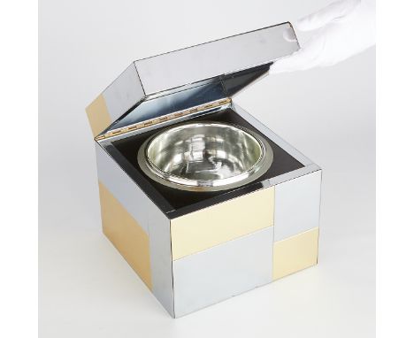 Paul Evans (American, 1931-1987) for Directional, United States. Chrome, glass, and brass "Cityscape" ice bucket, ca. 1970s. 
