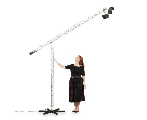 Curtis Jere for Artisan House, United States. Large vintage postmodern crane floor lamp, ca. 1970s. With a counterbalanced ar