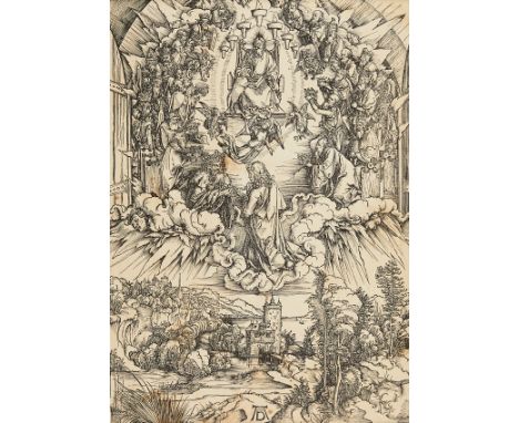 Albrecht Durer (German, 1471-1528). Woodcut on laid paper titled "Saint John Before God and the Elders" from "The Apocalypse.