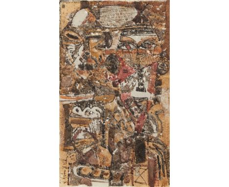 Georges-Ebrin Adingra (Ivoirian/French, 1933-2015). Oil and mixed media on canvas abstract painting, 1967. Signed and dated a